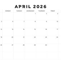 Black White april 2026 Calendar Black White april 2026 Calendar