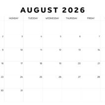 Black White august 2026 Calendar Black White august 2026 Calendar