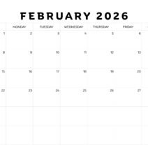 Black White february 2026 Calendar Black White february 2026 Calendar