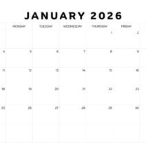 Black White january 2026 Calendar Black White january 2026 Calendar