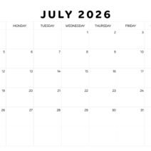 Black White july 2026 Calendar Black White july 2026 Calendar