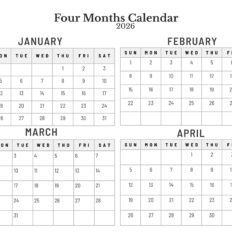 Blank 2026 four Month Calendar S1