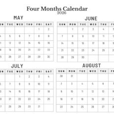 Blank 2026 four Month Calendar S2