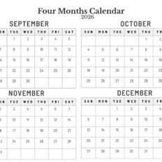 Blank 2026 four Month Calendar S3