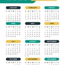 Green White 2026 Yearly Calendar