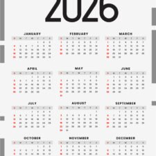 Simple White 2026 Yearly Calendar with sunday highlight