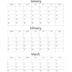 2026 Three Month Calendar Q1