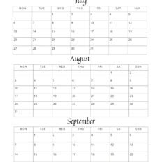 2026 Three Month Calendar Q3